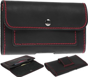 Kabura Ręcznie Szyta Czarna Z Czerwoną Nicią - 2 Kieszonki - Do Telefonu LG V50