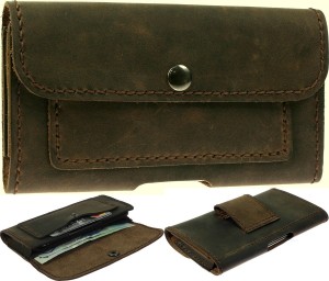 Kabura Ręcznie Szyta Brązowa - 2 Kieszonki - Do Telefonu BlackBerry Key2